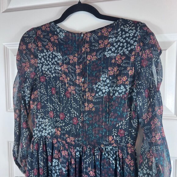 ModCloth Floral Chiffon Maxi Dress with Sheer Sleeves and Metallic Thread XS - Picture 7 of 11